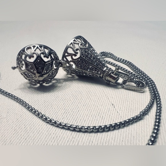 Silver Toned White Rhinestone Intention Cage Necklace - Picture 5 of 9